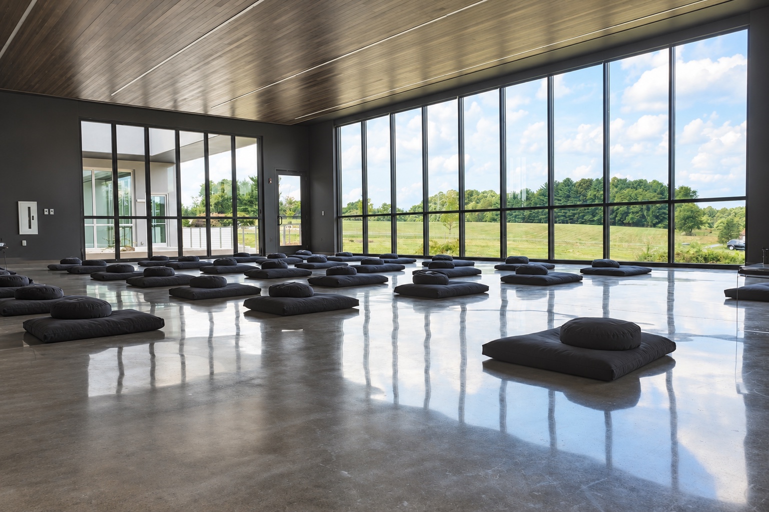 Home - new 4 Meditation cushions beside bright windows at Amata Meditation Center